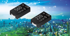 Graphic of the AL-Polymer Capacitors by PANASONIC and a smart city.