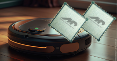 Graphic of the AP6611S by AMPAK and a robot hoover.
