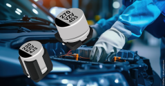 Graphic of the High-Current Hybrid Capacitors by PANASONIC and a car in the making.
