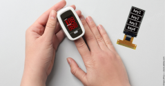 Graphic of OLED Displays by WISECHIP and a blood pressure monitor.