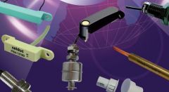 Different types of reed sensors on a purple background.
