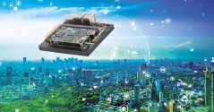 Graphic of Computing Platform Astra by SYNAPTICS and a smart city.